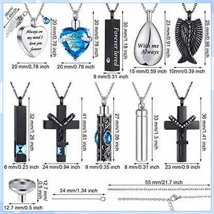 Jexine 10 Pcs Urn Necklace Cremation Jewelry for Men - color: Lake Blue