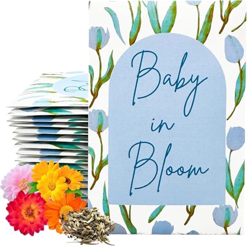 Wildflower Seed Packets Baby in Bloom Baby Shower Party Favors (Pack of 30) - Wildflower Seed Packet Favors Gift (Blue) - color: Blue Cursive
