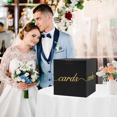 Black Card Box Gold Foil Wedding Favors Gift Card Boxes Post Box Receiving Money Box Holder for Wedding Reception, Baby Showers, Anniversary, Birthday Party, Retirement, Graduation Envelope Holder - color: Black and Gold