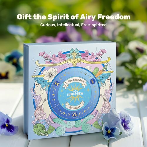 Lush&Dew Zodiac Garden Seed Bank Air Signs, Gardening Gifts for Women Men | 12 Varieties Non-GMO Herb Flower Seeds in Seed Organizers, Heirloom Seed Gift Set, Witchcraft Supplies, Gemini Libra Aquarius - style: Air Signs