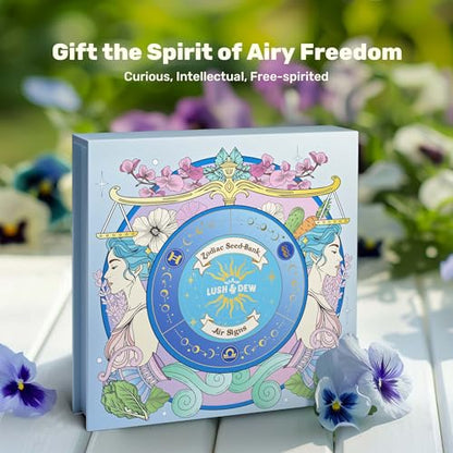 Lush&Dew Zodiac Garden Seed Bank Air Signs, Gardening Gifts for Women Men | 12 Varieties Non-GMO Herb Flower Seeds in Seed Organizers, Heirloom Seed Gift Set, Witchcraft Supplies, Gemini Libra Aquarius - style: Air Signs
