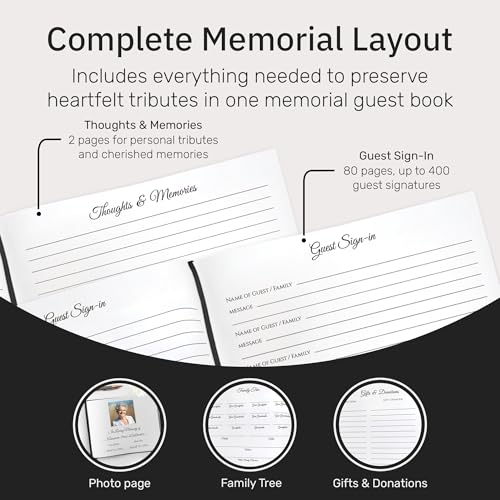 Useful Co. Funeral Guest Book for Party, Sign in Book, Leather Cover, Black | Sign In Book for Memorial Service or Vacation Home, Hardbound Leather Guest Books, House and Party Guest Book, 9 x 7 In
