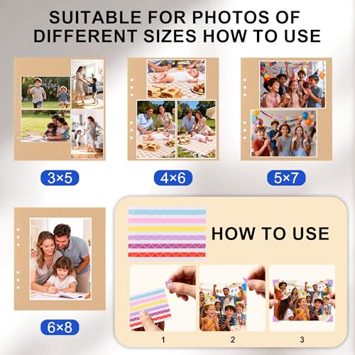 Leather Photo Album 4x6 200 Photos, DIY Scrapbook with 50 Sheets and 20 Blank Kraft Sheets, Travel Souvenir Diary Photo Book for Family Wedding Baby and Holiday Pictures - color: Black