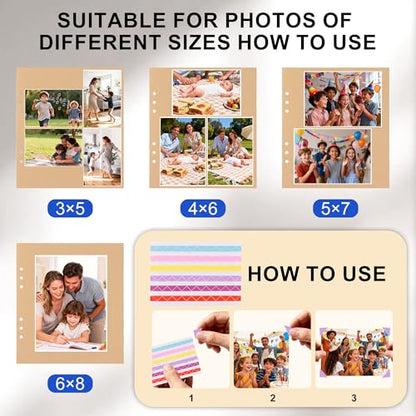Leather Photo Album 4x6 200 Photos, DIY Scrapbook with 50 Sheets and 20 Blank Kraft Sheets, Travel Souvenir Diary Photo Book for Family Wedding Baby and Holiday Pictures - color: Black
