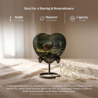 Deer Keepsake Heart Cremation Urn for Human Ashes – Small Aluminum Memorial Burial Urn for Men & Women, Rustic Decorative Home Display - Small Keepsake Heart - size: Small Heart