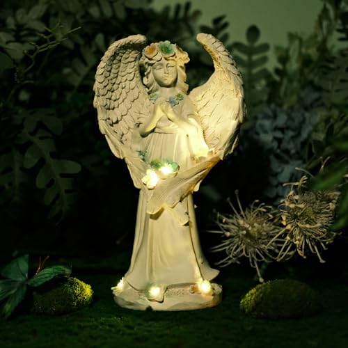 Solar Garden Statues Outdoor Decor Resin Lights Garden Angel Statues for Outside Lawn Yard Patio Balcony Art Sculptures Gifts for Mom Women - size: 7*5*13 in