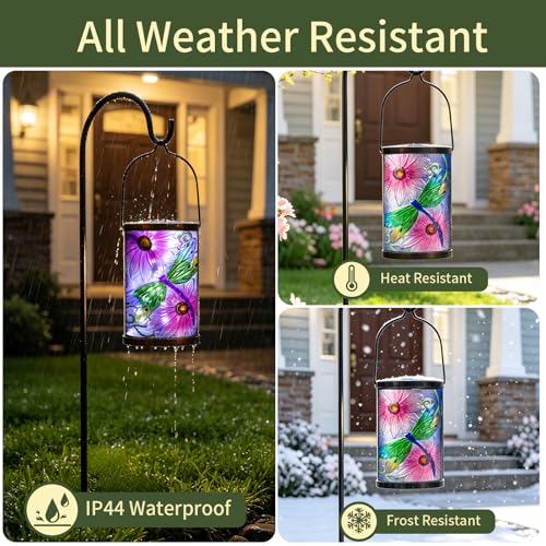 MUMTOP Dragonfly Solar Lantern Outdoor Waterproof, Hanging Garden Light - color: Lavender
