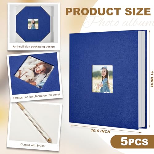 Jetec 5 Pcs 11 x 10.6 Inch Large Photo Album Self Adhesive,Blue - color: Blue
