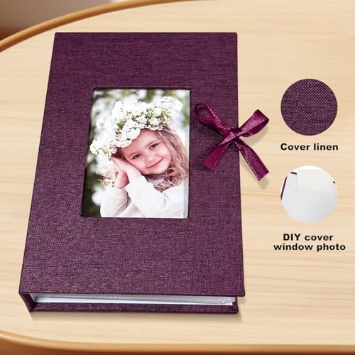 Photo Album 4x6 100 Pockets, Slip-in Picture Albums, Linen Cover Top Loader Vertical Pockets Albums for Baby, Kids Boy Girls, Wedding, Family, Anniversary, Purple - color: Purple, size: 100 Pockets white Bandage
