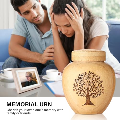 Small Urns for Human Ashes Made of Bamboo Set of 2,Mini Cremation Urns for Human or Pet Ashes,Decoration Urns Ashes Container with Tree of Life Pattern Engraved