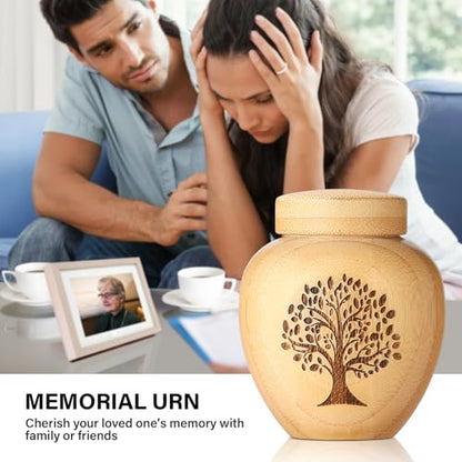 Small Urns for Human Ashes Made of Bamboo Set of 2,Mini Cremation Urns for Human or Pet Ashes,Decoration Urns Ashes Container with Tree of Life Pattern Engraved