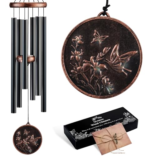 34" Butterfly Wind Chimes for Outside, Vintage Deep Tone Decor - size: 34" Butterfly