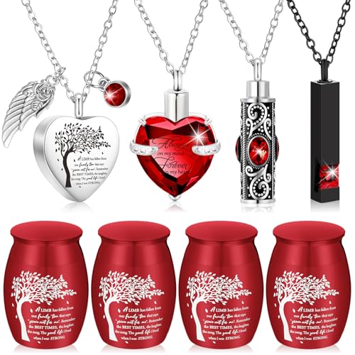 Shimeyao Set of 8 Small Urns for Human Ashes Cremation Urns Keepsake Ash Holders Family Tree Memorial Heart Locket Waterproof for Adults Women Men Loved Ones(Dark Red) - color: Dark Red