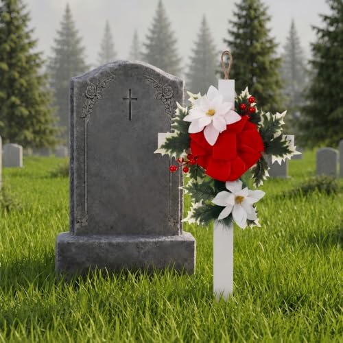 Sintuff Xmas Cross Grave Decorations for Cemetery, Christmas Wooden Cross