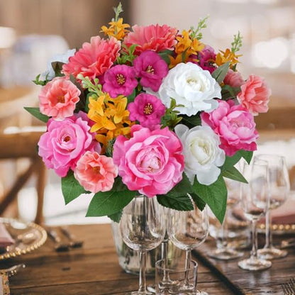 2Pcs Cemetery Flowers for Grave Pink Fake Hibiscus Flowers with Rose | 21.6" Silk Flower Arrangements for Cemetery Garden Wedding Table Centerpieces Home Indoor Outdoor Decor