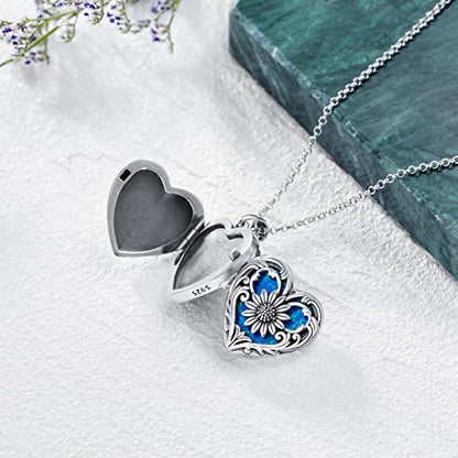 SOULMEET Personalized Silver Locket Necklace That Holds Pictures Photo Keep Someone Near to You, Memorial Custom Lockets Necklaces Letters Engraving for His Her - color: A6-Blue opal sunflower-Black, style: Locket Necklace Only