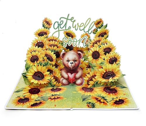 CUTPOPUP Get Well Card with Envelope, Pop Up Get Well Soon for Women Men Kids After Surgery (Sunflower and Bear) SD254US - color: Getwellsoon Sunflower-6x8in