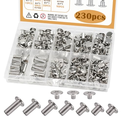 zDwfDc 115Sets Chicago Screws for Leather Rivets Kit M5*4, 5, 6, 8, 10, 12, 15 Silver Rivets for Leather Working Kit DD031-S - color: Silver