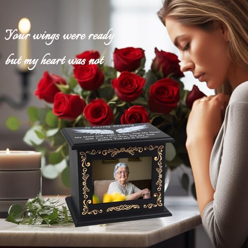 Wooden Urn Box for Ashes Cremation Urns for Human Ashes Adult Male or Female, Memorial Keepsake Urns with Photo Frame, Funeral Casket for Men Women, Burial Urn for Adults Up to 200 IBS-Wing - size: Wing