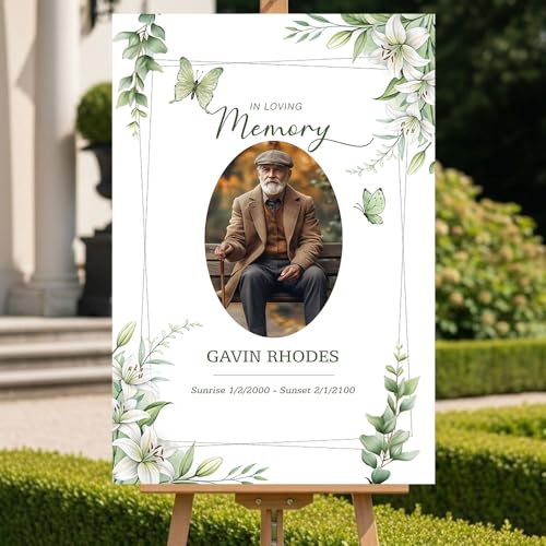 Personalized Celebration of Life Welcome Sign with Photo, Obituary Welcome Sign with Name and Date, Celebrating a Beautiful Life Butterfly Flower Tribute, Butterfly Flower Remembrance Decor, Custom Funeral Welcome Sign (Edition 7) - color: Edition 7
