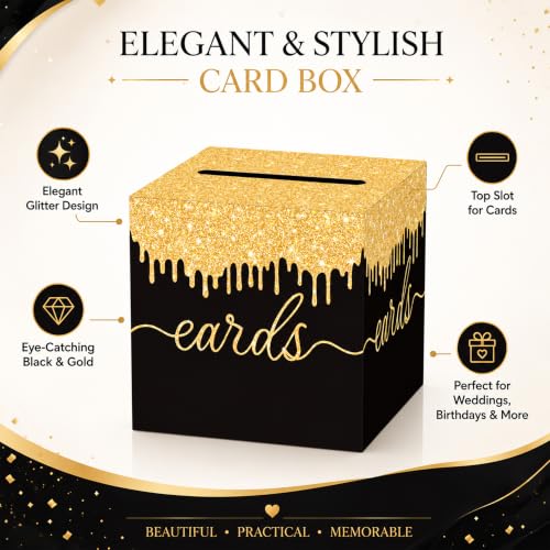 Black and Gold Wedding Card Box with Slot for Reception and Bridal Shower - color: Black Gold02