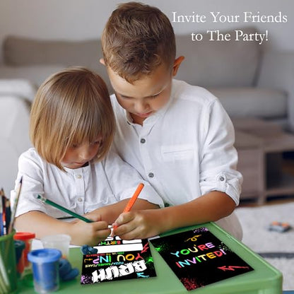 Boy Games Birthday Invitations for Boys Party Invites with Envelopes 20 - color: Neon Bruh You In