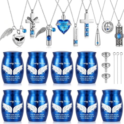 Ecation 18 Pcs Small Cremation Urns and Ashes Necklace Set, Blue - color: Blue