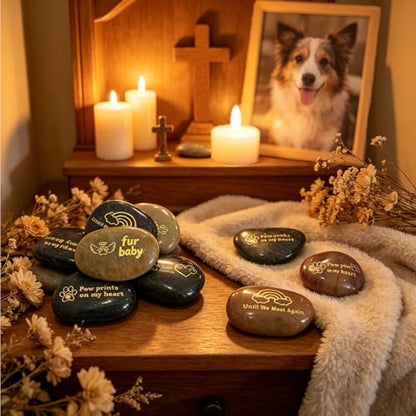 30 Pcs 1.97 Inches Pet Memorial Stone for Garden, Dog Memorial Gifts for Loss of Dog Sympathy Gift, Rainbow Bridge Remembrance Stone, Dog Grave Markers Outdoor, Bereavement Gift for Cat Passing Away