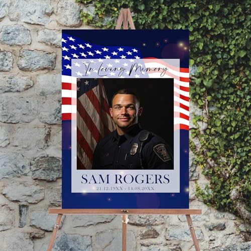 Personalized Veteran Memorial Poster, In Loving Memory Welcome Sign, Celebration Of Life Veteran, Celebration Of Life Sign, American Flag Funeral Welcome Sign, Military Funeral Poster Photo Sign #2 - color: Design 02