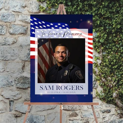 Personalized Veteran Memorial Poster, In Loving Memory Welcome Sign, Celebration Of Life Veteran, Celebration Of Life Sign, American Flag Funeral Welcome Sign, Military Funeral Poster Photo Sign #2 - color: Design 02