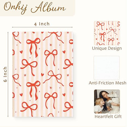 Coquette Red Bow Photo Album 4x6 Hold 36 Photos, Preppy Girly Aesthetic Small Photo Album Picture Memory Book Keepsake for Family Graduation Wedding Anniversary Travel Vacation - color: Red Bow