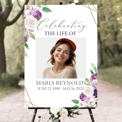 Custom Celebration of Life Welcome Sign with Photo for Memorial Funeral #12 - color: Sign 14