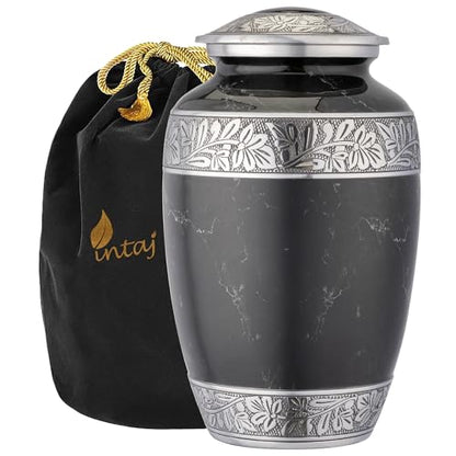 Marble Finish Metal Cremation Urn for Human Ashes, 200 Cu in, Black - color: Black, size: Large