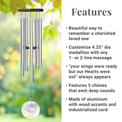 Let's Make Memories Personalized Wind Chime - Memorial - in Memory - Sympathy - Condolences - Remembrance - 30”H - Memorial Wings Design