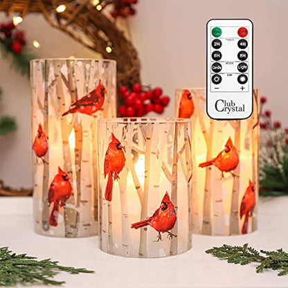 Crystal Club Christmas Flameless Candles with Remote, Cardinal Theme - style: Cardinal Theme