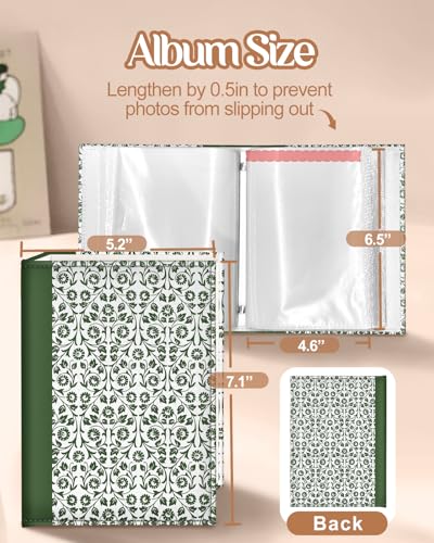Slohif Photo Album 4x6 Pictures Leather Small Memory Book Keepsake for Family Wedding Postcard 100 Pockets Personalized Couples Photobook for Engagement Travel Vacation Birthday Honeymoon Green Retro - style: Geometry
