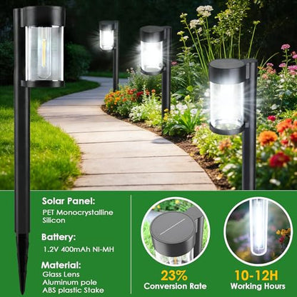 Mancra Solar Pathway Lights Outdoor, 10 Pack Metal & Glass Solar Lights Outdoor Waterproof Landscape Path Lights, Cool White - color: Cool White