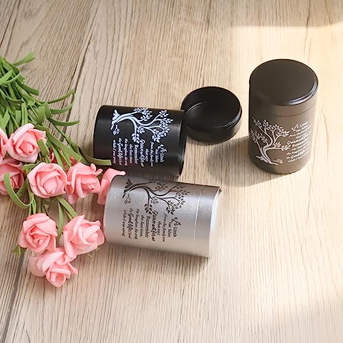 Small Urns for Human Ashes Set of 6 - Mini Keepsake Urns 3 Inches for Sharing - Memorial Ashes Holder - size: Tree of Life - Black & Silver
