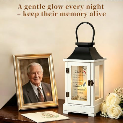 Memorial Lantern with Photo Frame & Keepsake Drawer, Condolences Gift for Loss of Dad, Bereavement Gifts in Memory of Dad, with LED Candle and Timer, Includes Sympathy Card and Gift Box - color: Dad/Black