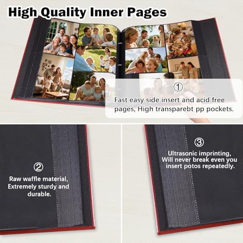 Aevdor Large Capacity 4x6 Photo Album, 1000 Photos, Leather Cover, Brown | 3 Horizontal + 2 Vertical per Side, Acid-Free Black Inner Pages, Front Display Window, Family, Wedding & Everyday Photos - color: Brown