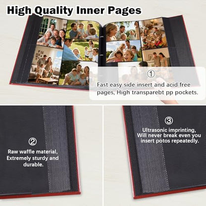 Aevdor Large Capacity 4x6 Photo Album, 1000 Photos, Leather Cover, Brown | 3 Horizontal + 2 Vertical per Side, Acid-Free Black Inner Pages, Front Display Window, Family, Wedding & Everyday Photos - color: Brown
