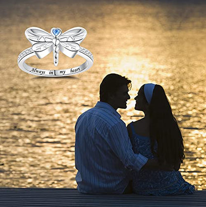 925 Sterling Silver Dragonfly Urn Ring for Women Always in My Heart Engraved Cremation Memorial Keepsake Jewelry
