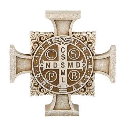 Christian Brands Avalon Gallery Saint Benedict Stepping Stone Cross, Stone Resin Garden Décor, 11" Square