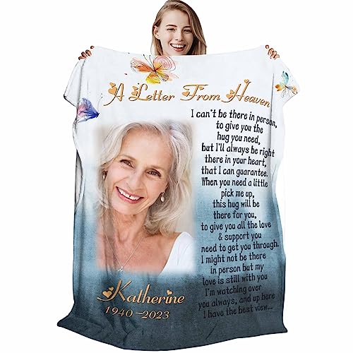 D-Story in Loving Memory Gift,Custom Memorial Blankets with Photos for Loss of Mother Mom Grandma, Personalized Sympathy Bereavement Blanket for Funeral, A Letter from Heanven - color: G03