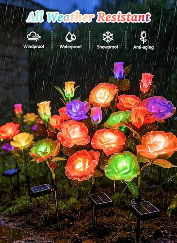 Brightown Solar Garden Lights, 4 Pack 7-Color Changing Rose Flower Lights - color: 7 Color Rose