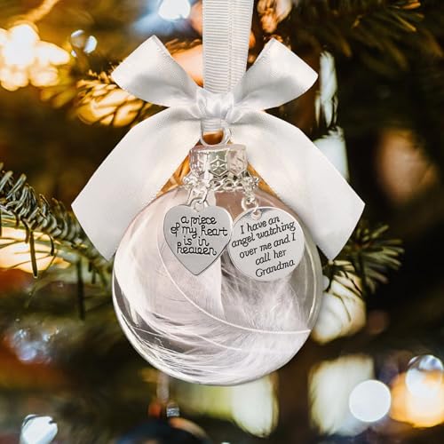 Clear Christmas Memorial Ornaments Feather Ball for Christmas Tree Decorations in Memory of Loved One Charm A Piece of My Heart is in Heaven Loving Memory Gifts for Loss of Grandma - color: Grandma