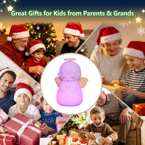 Angel Night Light, Cute Guardian Angel Silicone Lamp with 3 Level Warm Light and RGB Changing, Timer, Nighttime Care Portable Kawaii Bedside Baptism Gifts for Prayer, Toddler, Boys and Girls. - style: Angel