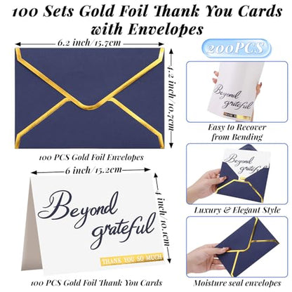 200 Pcs Beyond Grateful Thank You Cards with Envelopes Bulk Navy Thank you Notes with Gold Foil Letterpress 4x6 Inches Blank Note Cards for Business Graduation Wedding Baby Shower Funeral - color: Navy