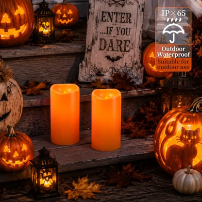 Amagic 3"x6" Flameless Candles, Waterproof LED Pillar Candles, Set of 2 - color: Orange, size: 2 Pack, D3"xH6"