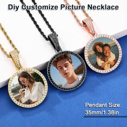 YIMERAIRE Customized Picture Necklace Personalized Circle Chain - color: 00171 Black Circle Pendant+Rope Chain